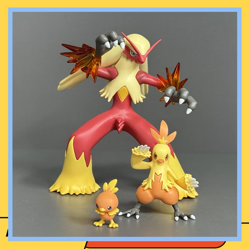 

PokéMon Anime Game Accessories Doll Fire Boy Chicken Strength Chicken Flame Chicken Evolution Group Handmade Model Ornament