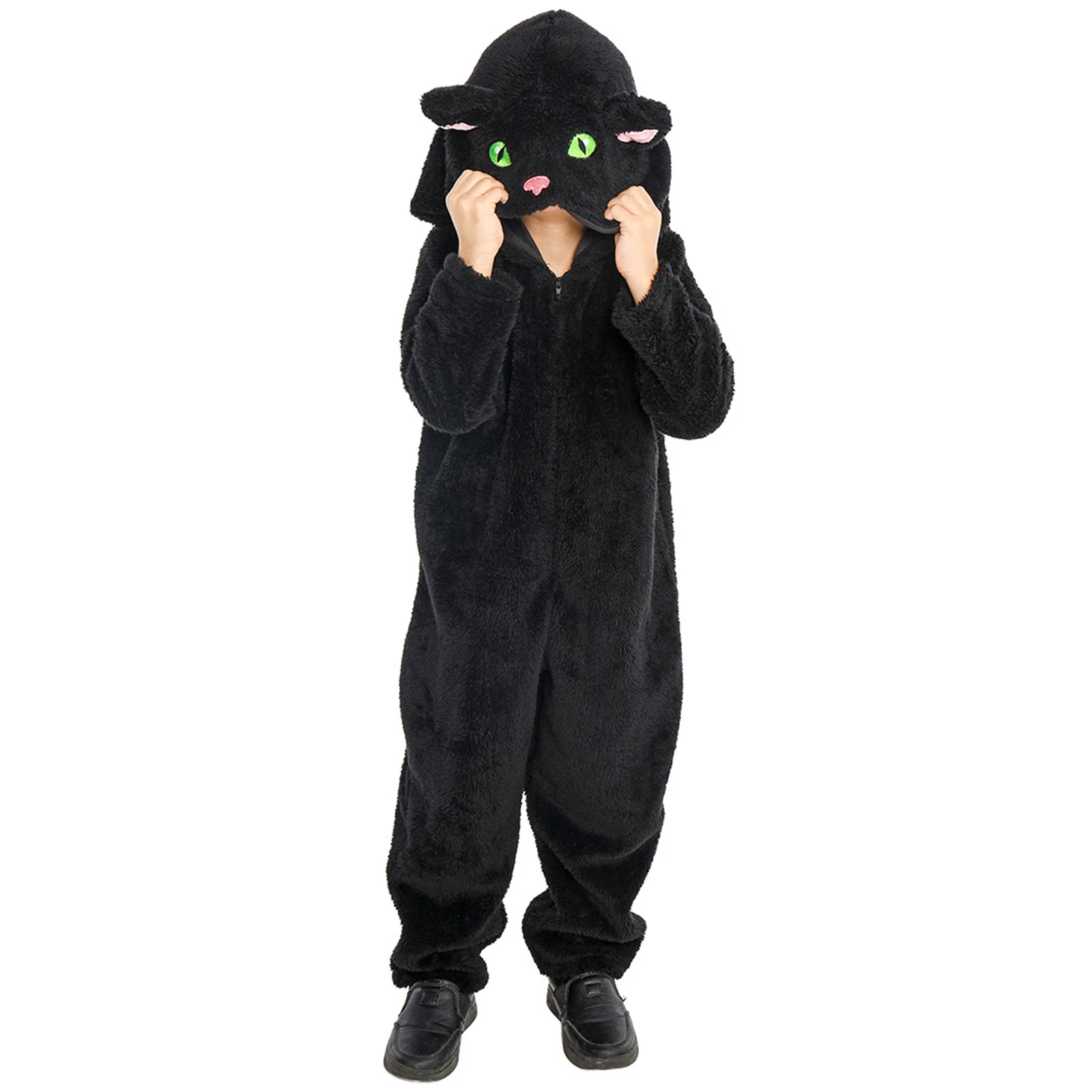 

Cute Girls Pink Cat Animal Jumpsuit Cosplay Hoodie Onesie Halloween Fancy Dress Up Boy Kids Black Cat Costume