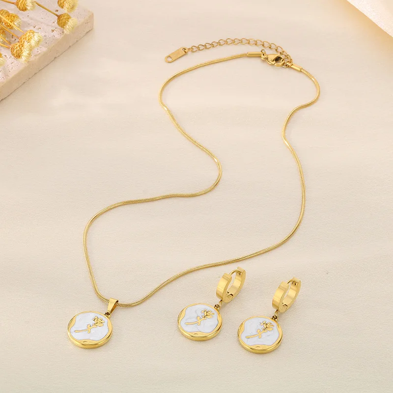 2pcs/set Butterfly Earrings Necklace Stainless Steel For Women Girl Fashion Eardrops Gold Color Jewelry Sets Wedding Party