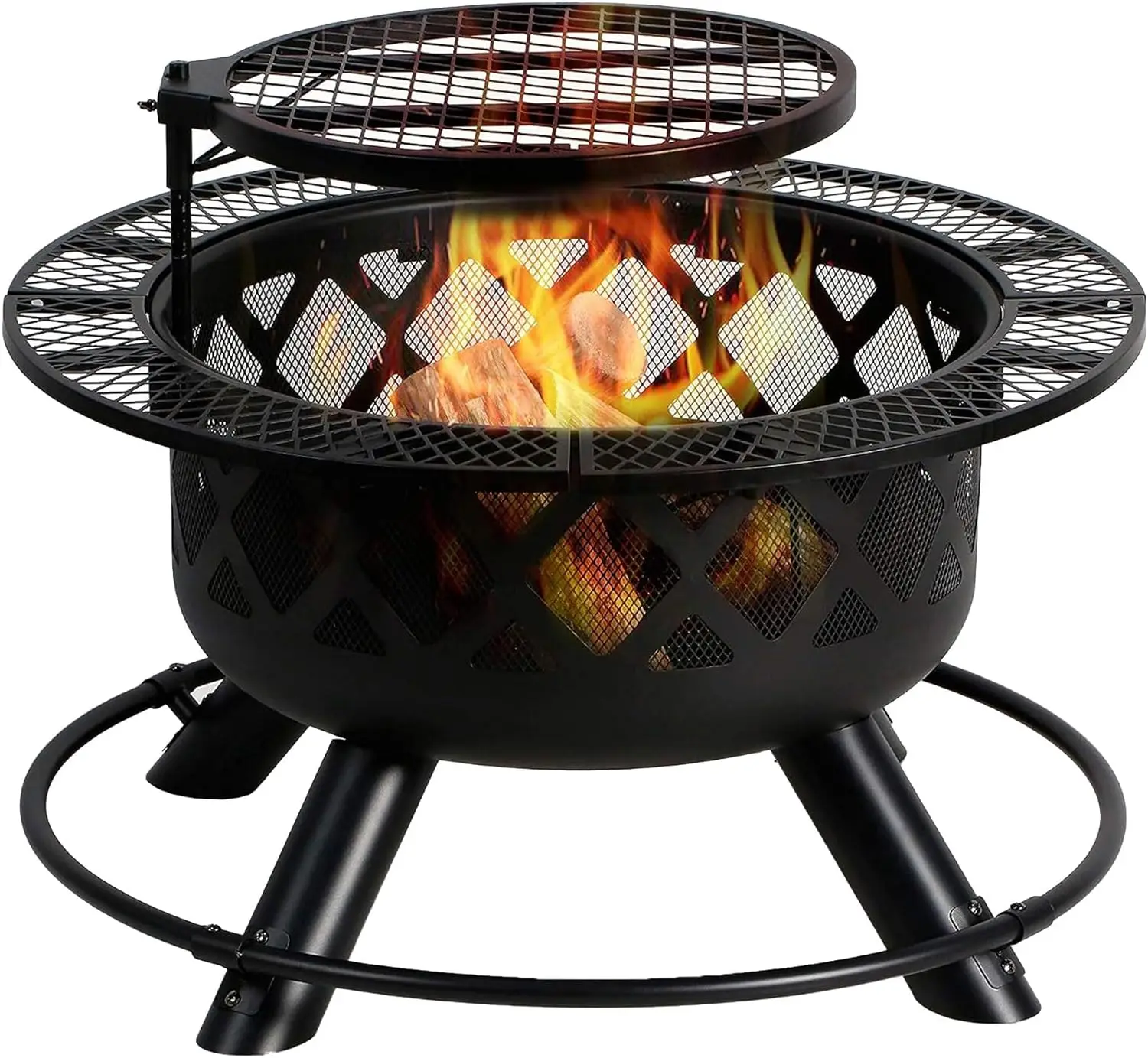 

Four Seasons Courtyard 24" Steel Wood Burning Fire Pit Patio Fireplace with Removable 360 Degree Swivel Cooking Grill