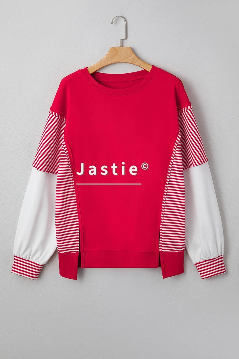 المرأة مخطط كم المتضخم البلوز عادية فضفاضة تناسب طويلة الأكمام بلوزة مريحة الخريف/الشتاء البلوز بلوزة بوهو قمصان #5