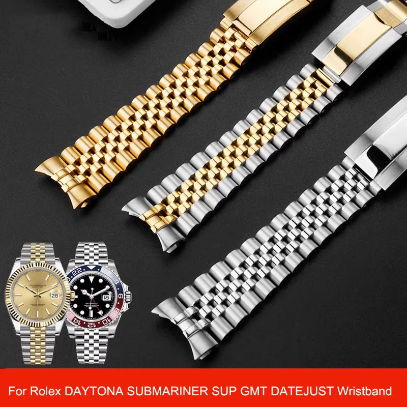 

Solid Steel Arc Watchband For Rolex Oyster Type Constant Motion Stainless Steel Strap Men's Women's Watch Chain 20mm bracelet