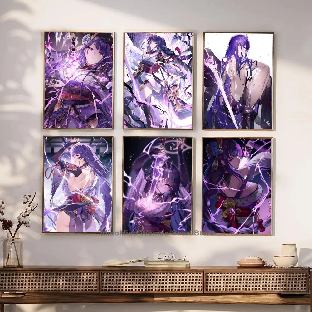 Anime Genshin Impact Raiden Shogun Poster Paper Print Home Living Room Bedroom Entrance Bar Cafe Art Painting Decoration