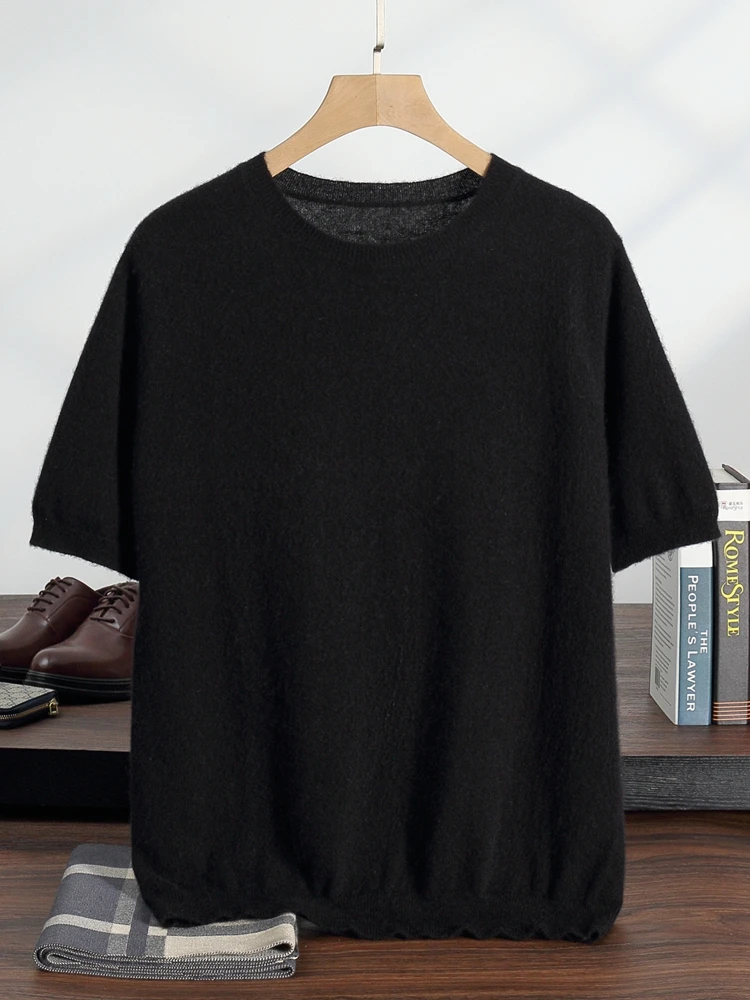 TLOML Men O-neck 100% Cashmere T-shirt Spring Autumn Basic Short Sleeve Pullover Soft Thin Cashmere Knitwear Casual Sweater Tops