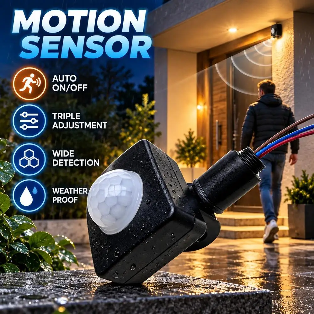 Mini PIR Motion Sensor Switch Infrared Human Body Detector Honeycomb Lens Adjustable Detectio for Outdoor Floodlight Wall Light
