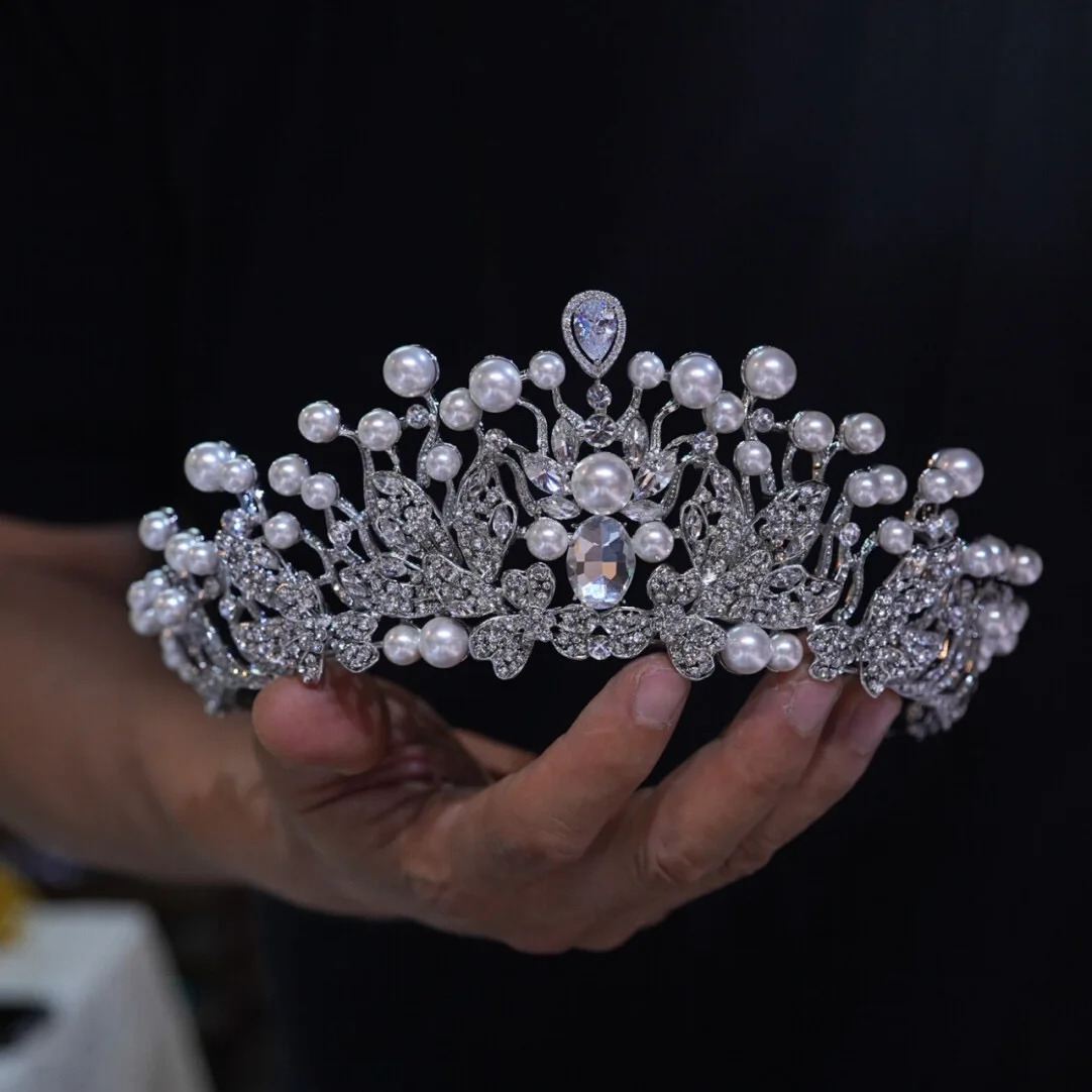 

Европейский жемчуг, свадебные диадемы, головные уборы, сверкающие свадебные повязки на голову, аксессуары для волос невесты, вечерний головной убор