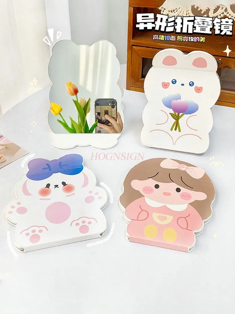 Specchio per trucco pieghevole Specchio per trucco carino portatile per dormitorio per studenti da ufficio desktop di alta bellezza