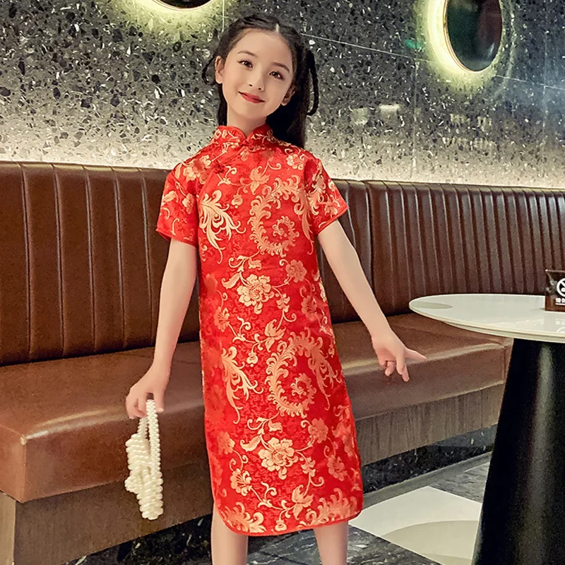 Fashion Children's Cheongsam Modern Girls Dresses Summer Baby Party Qipao Princess Clothing Chinese Style Girl Dress Vestidos