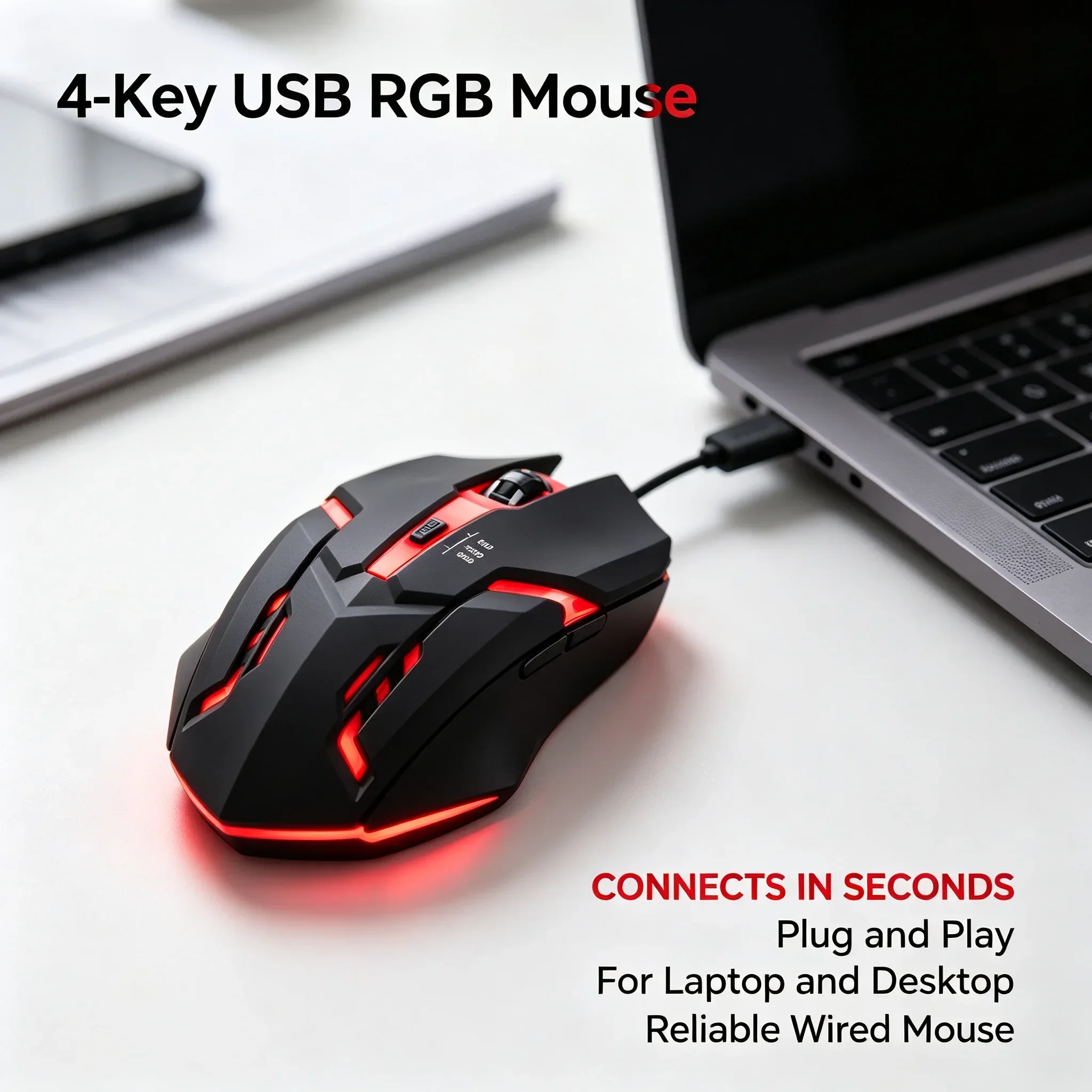 Latest High-Quality Ergonomic Gaming Mouse for Desktop and Laptop Computers,4-Button USB RGB Backlit Mouse