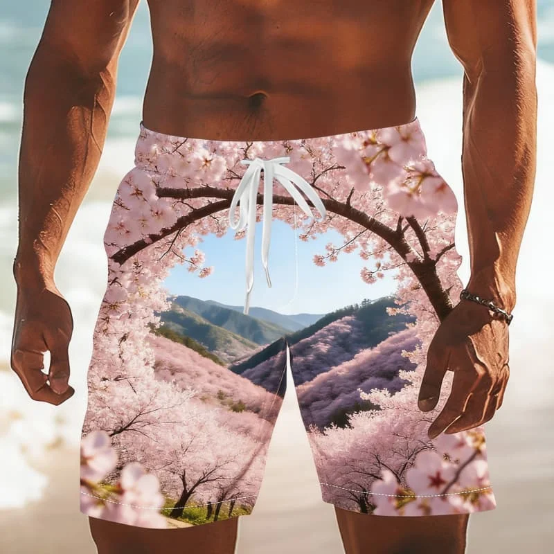 Men's Enchanting Nature Scenic Print Shorts Fashion Summer Style for Outdoor Adventures Seaside Vacation and Casual Gathering