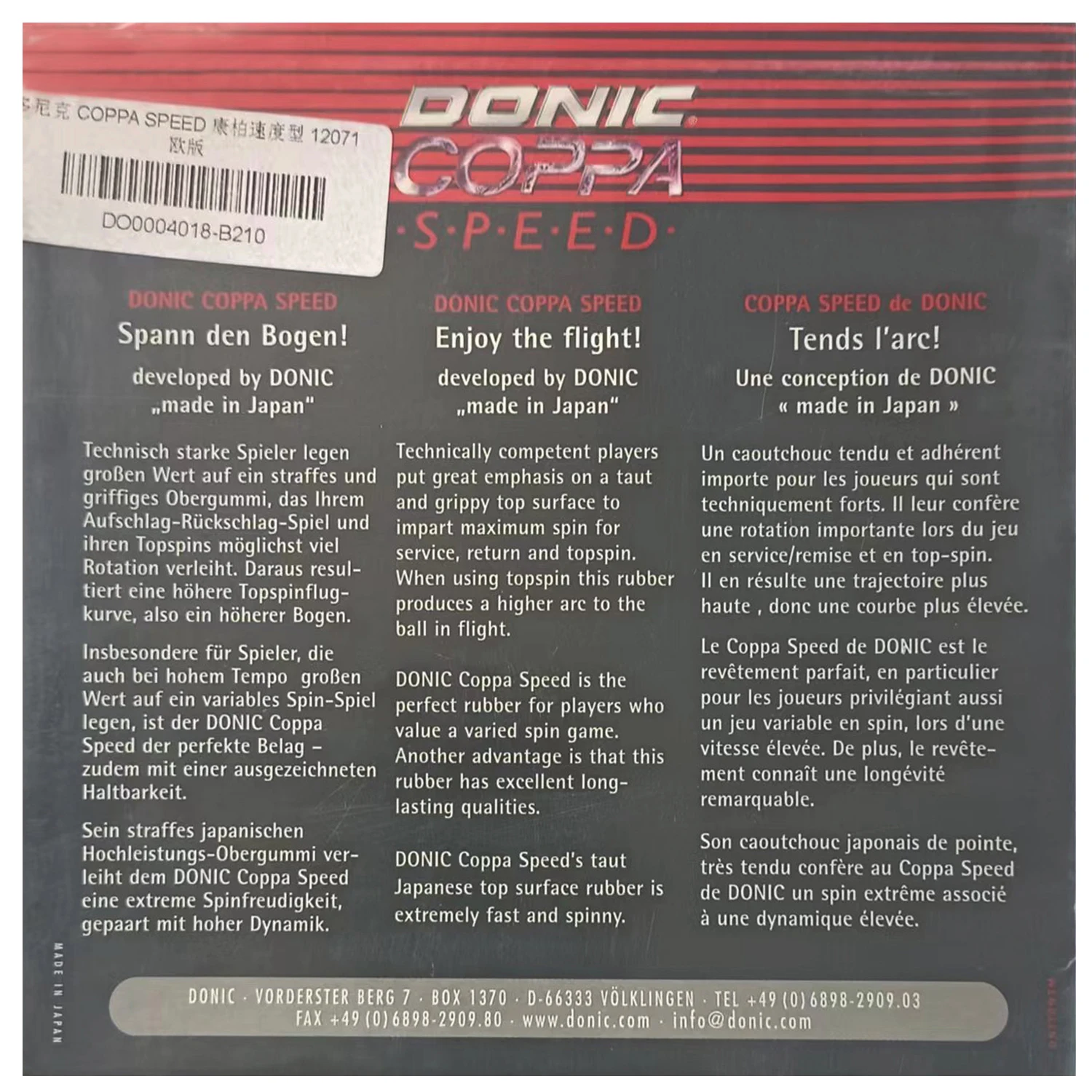 Donic COPPA Speed 12071 Gomma per ping pong con puntini neri e spugna