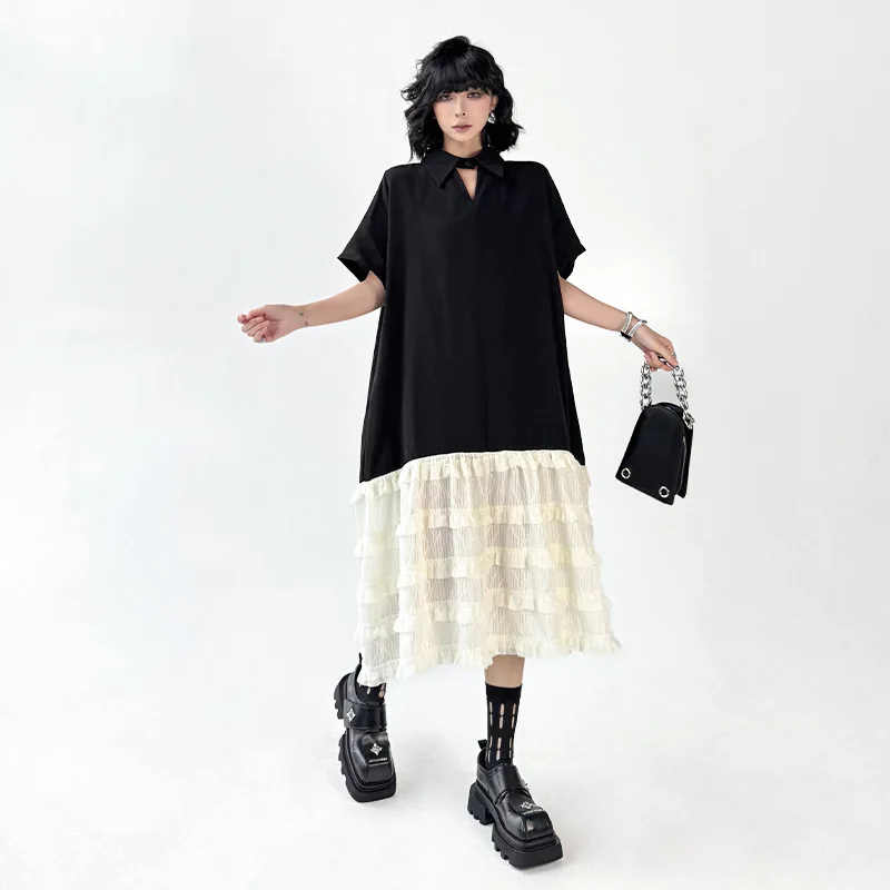 Tannt femmes robe mode Patchwork irrégulière t-shirt robes asymétrie décontracté longue couleur correspondant t-shirt robes pour les femmes 2025