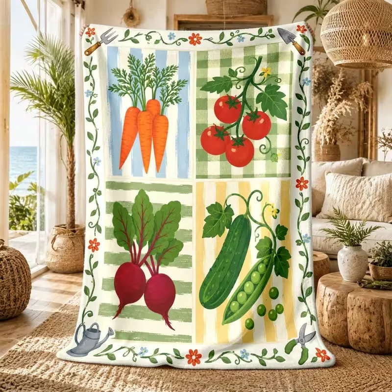 Vintage Garden Vegetable Print Blanket Soft Cozy Throw Blanket All Season for Sofa Bed Home Decor Farmhouse Gift