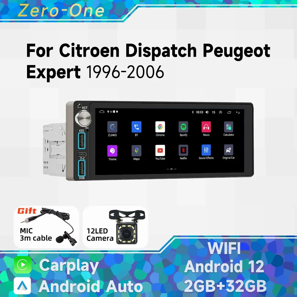 

Carplay Autoradio 1Din Radio Android Car Multimedia for Citroen Dispatch Peugeot Expert 1996-2006 Stereo HeadUnit GPS Navigation