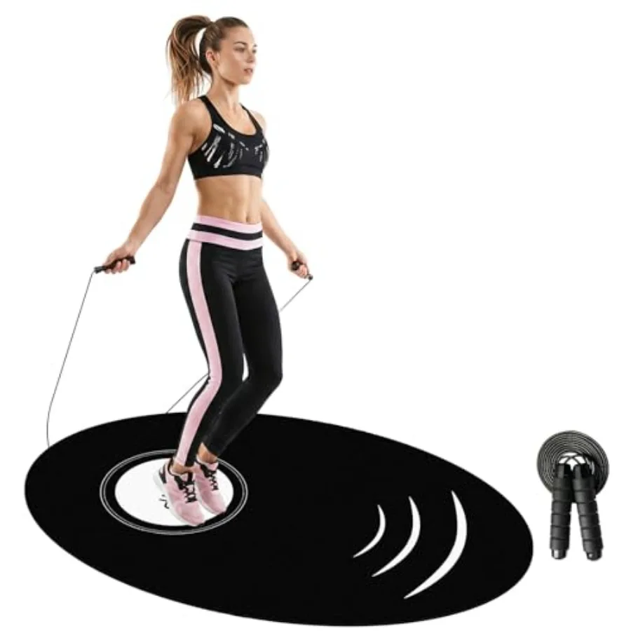 

Jump Rope Mat and Jump Rope Set 35.4 x 55.1 inch High-Density Rubber Exercise Mat Non-Slip and Shock-Absorbing Suitable for Ind
