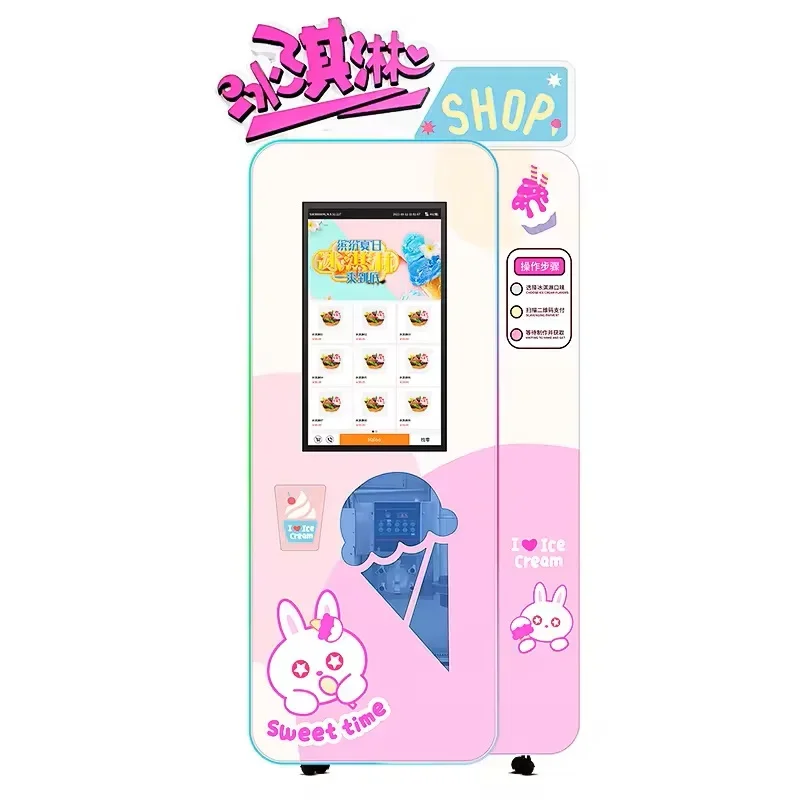 New Product 24-Hour Self-Service Smart Fully Automatic Ice Cream Maker Touch Screen Soft Ice Cream Vending Machine