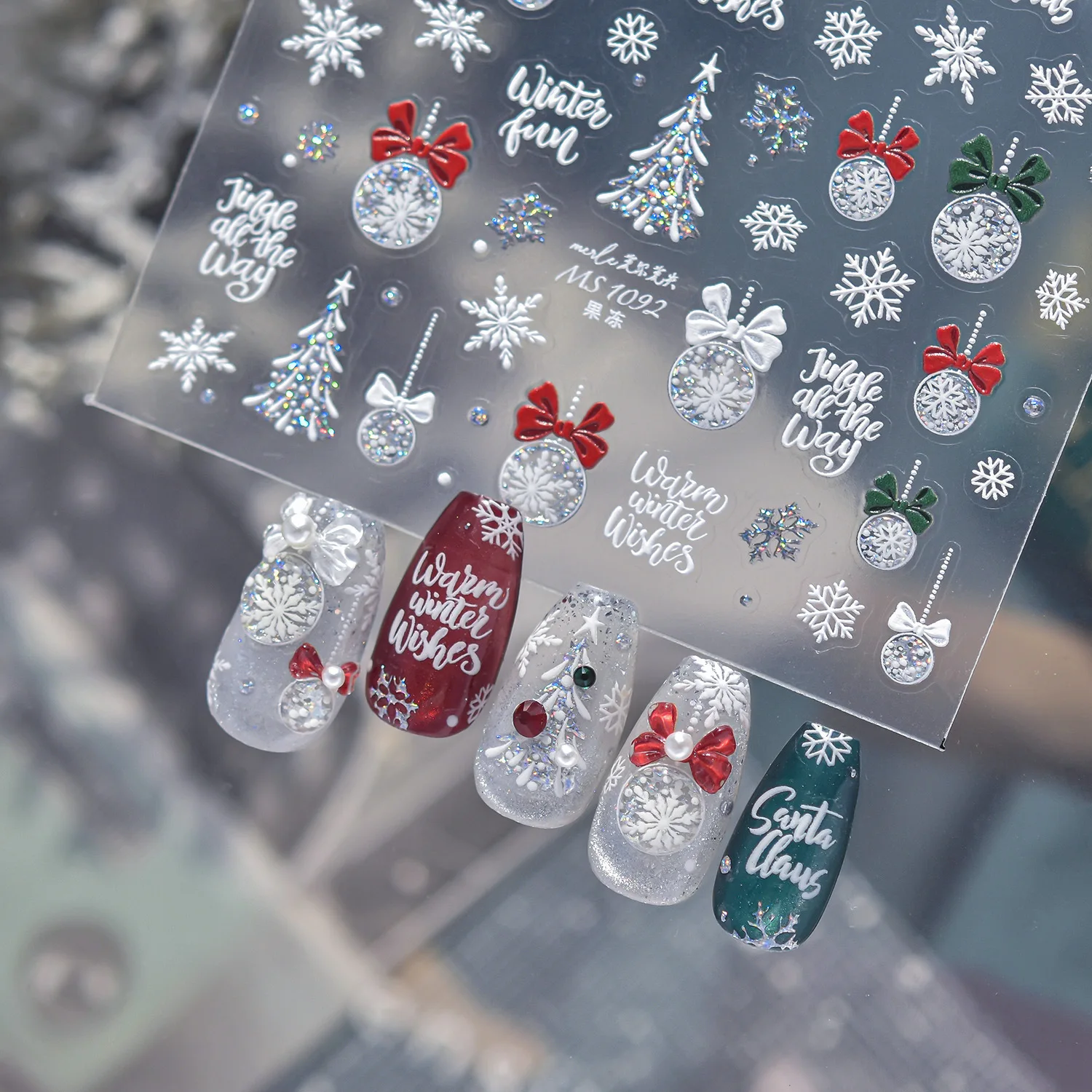 Nail Art Stickers Jelly Clear Winter Christmas Snowflake Adhesive Decals Lightweight DIY Manicure Decoration Holiday