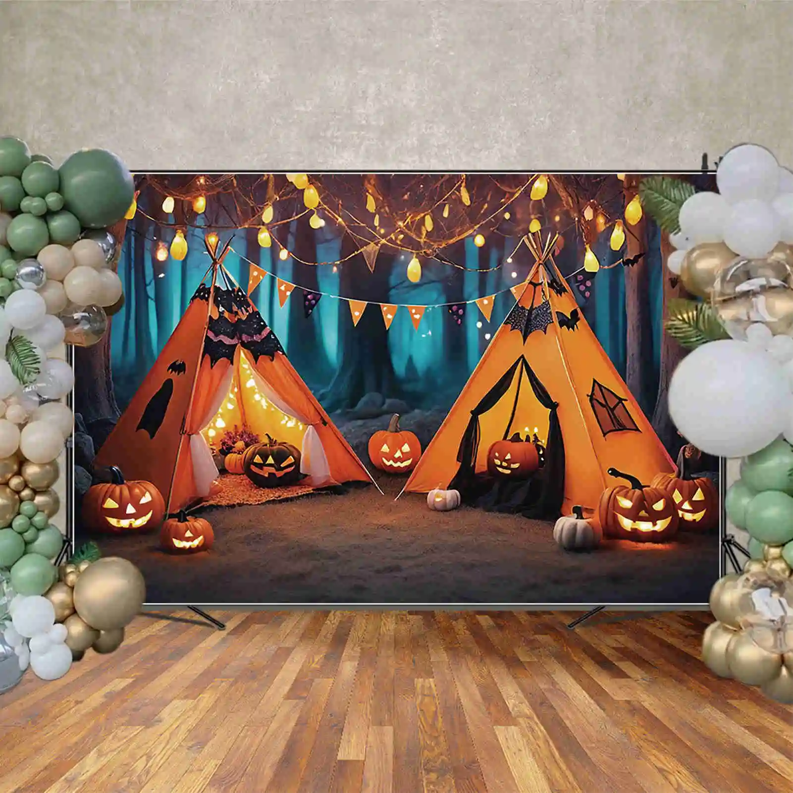 MOON.QG 2025 Halloween Outdoor Baby Party Photography Backdrop Pumpkin Tent House Decor Background Photographic Studio Back Drop