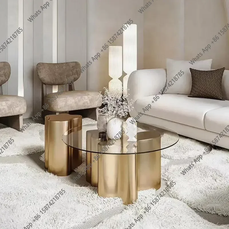 P Stainless Steel Special-shaped Tempered Glass Coffee Table High-end Design Tree Root Coffee Table Living Room Simple Living Ro