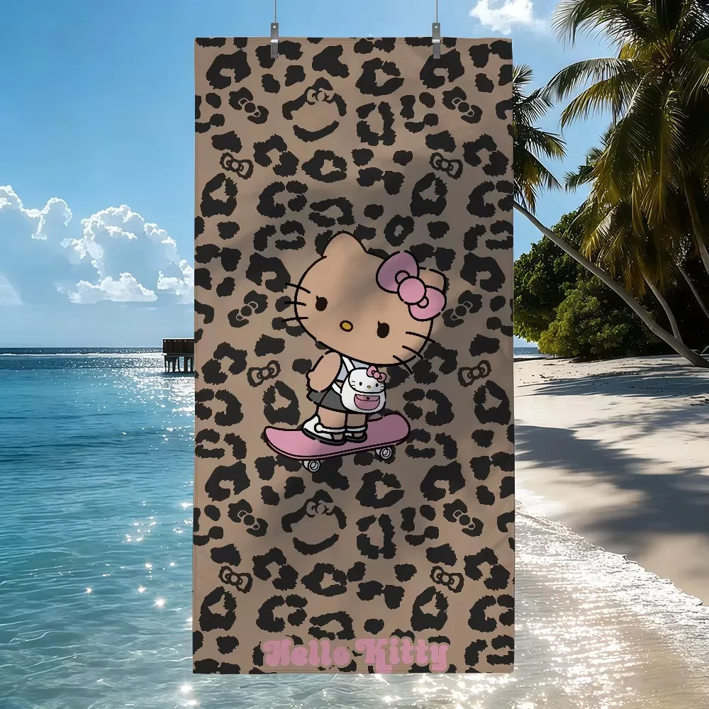Dark Skin H-HelloK-Kitty Leopard Beach Towel, Lightweight Quick Dry Absorbent for Pool Gym Camping Travel Gift