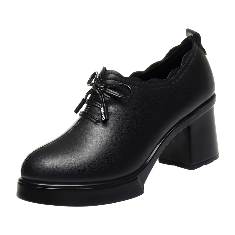 

7cm 8.5cm Elegant Thick Bottom Platform Shoes Fall Spring 2025 Soft Leather Shoes Woman Block Heels for Office Work Mom Daily