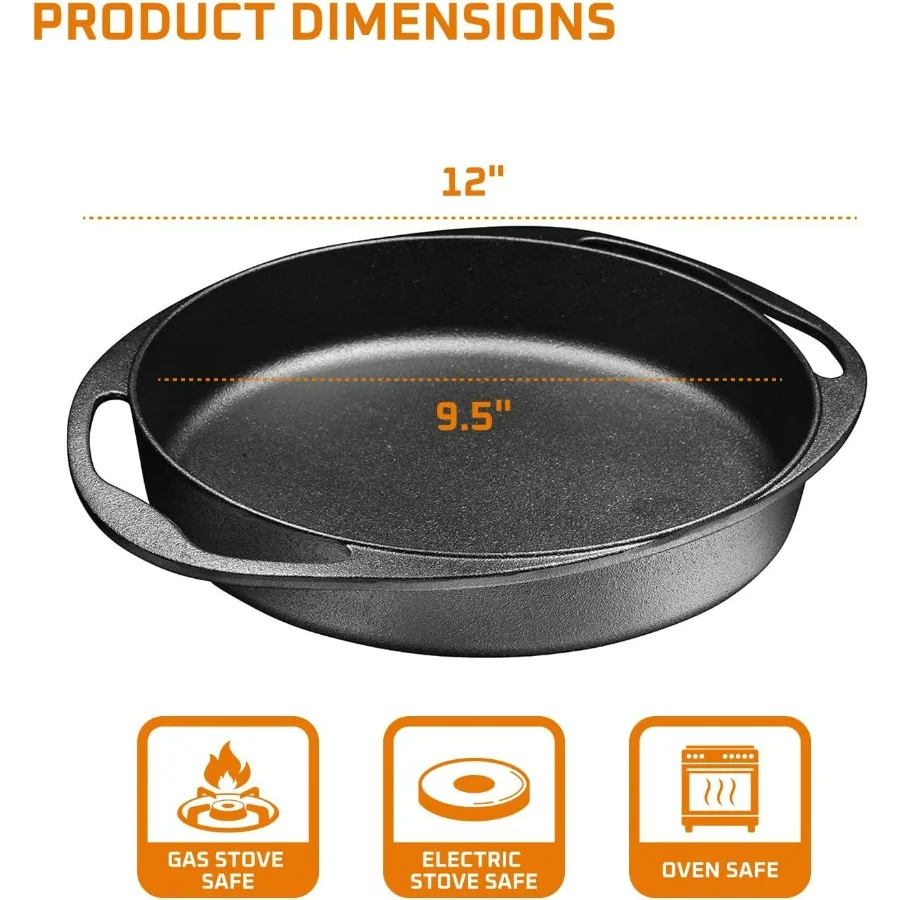 مقلاة خبز من الحديد الزهر المتبل مسبقًا 9.5 مستديرة غير لاصقة ذات مقبض مزدوج طبق تارت تاتين مثالي لمعجنات طاجنات Lasagna #3