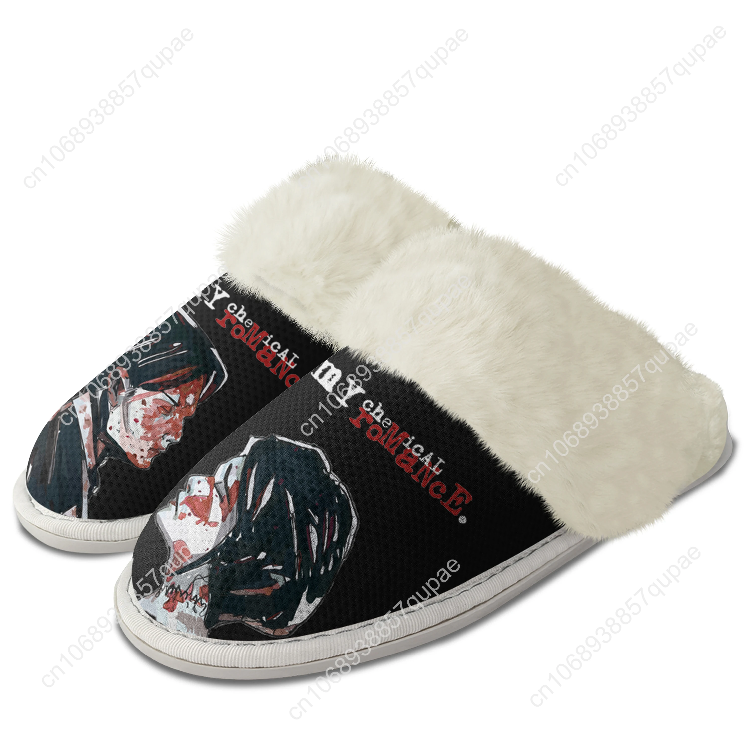 

My Chemical Romance Rock Band Plush Slippers Keep Warm Shoes Mens Womens Cotton Bedroom Customized Thermal Lightweight Slipper