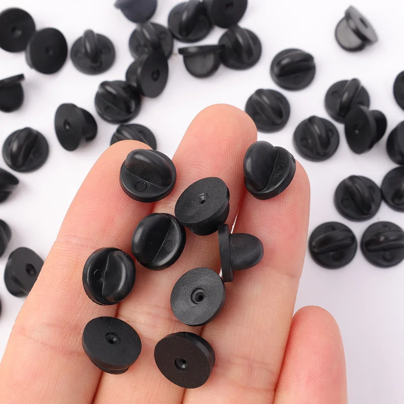 50/100Pcs New Black PVC Rubber Brooch Pin Backs Comfort Fit Tie Tack Lapel Pin Brooch Backing Holder Clasps Jewelry Findings