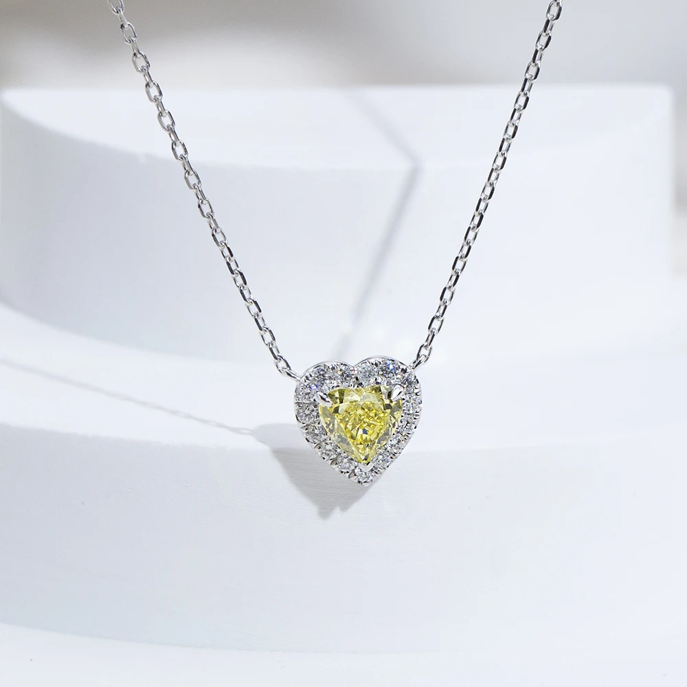 

0.6ct Heart Shape Yellow Lab Grown Diamond Necklaces 9K Real Gold Pendant For Women Girls In Stock Wholesale MSN-1000