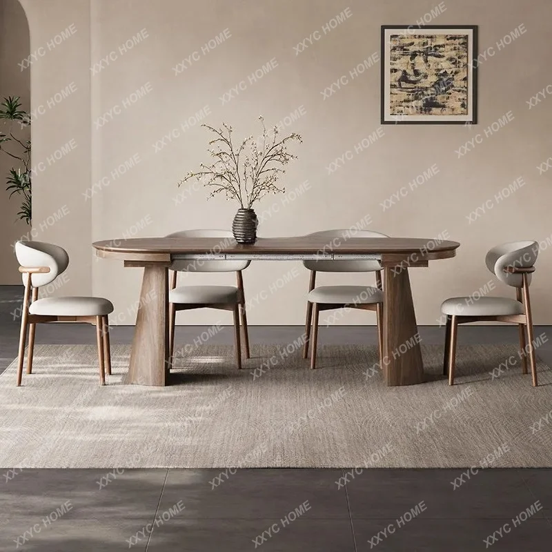 XXSolid wood folding dining table, round retractable table, restaurant, small home layout