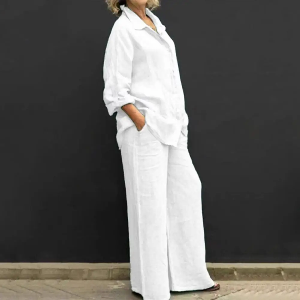 Loose Fit Women Shirt Pants Set Lapel Long Sleeve Single-breasted Shirt Trousers Set Autumn Wide Leg Women's Outfit 신상투피스