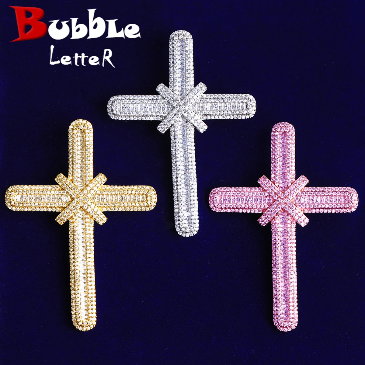 

Ожерелье с пузырьковой буквой Iced Out, супер большой крест, кулон для мужчин, зубец, установка, 5А, кубический цирконий, ювелирные изделия в стиле хип-хоп