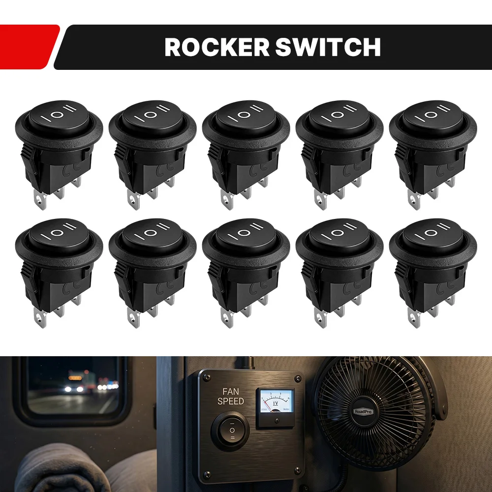FILN 10PCS Mini Round Rocker Switch 3Pin ON OFF ON 3 Position Snap-in Power Button for Vehicle Dashboard Desk Light DIY