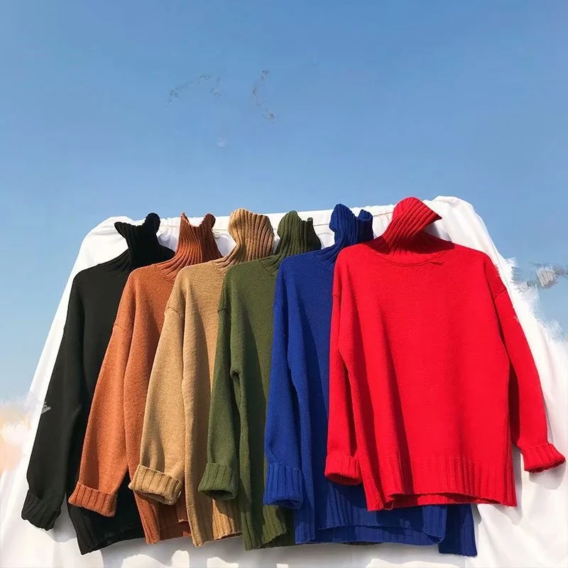 سترة محبوكة فضفاضة ذات ياقة عالية للرجال لون نقي للخريف والشتاء نمط جديد النسخة الكورية ملابس خارجية للزوجين قابلة للتنفس... #4