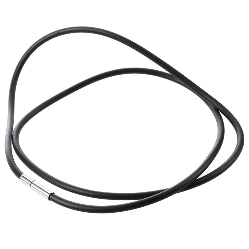 HOT-2Pcs 25.5 Inch 3MM Rubber Neck Cord Necklace With Stainless Steel Closure - Black