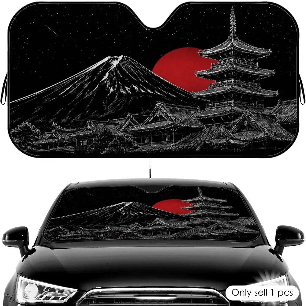 

Japan Moonlight Temple Sun Visor Car Front Windshield Shade UV Block Heat Shield Foldable Universal Fit Cover