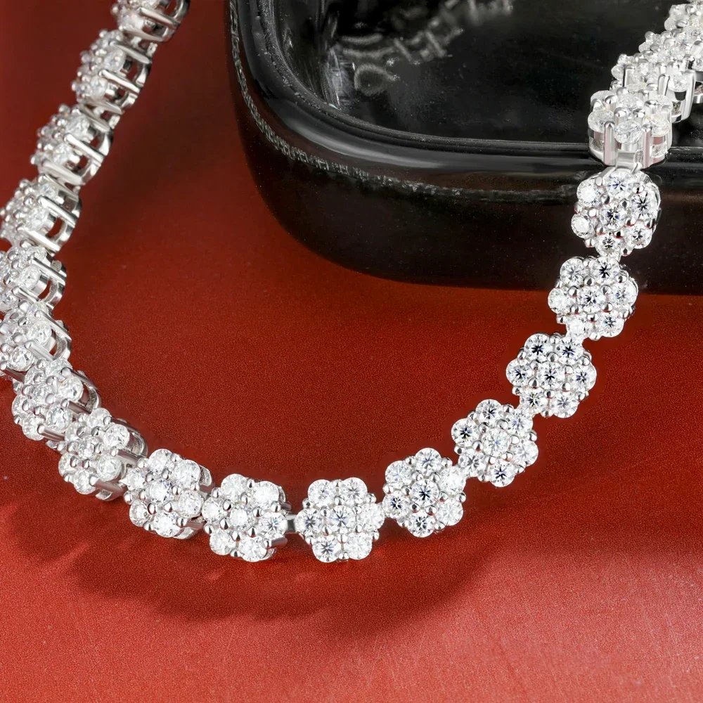 

klosz w kształcie kwiatu Wszystkie naszyjniki/bransoletki tenisowe Moissanite Diamond z certyfikatem Gra 925, srebro, ювелирные изделия для женщин