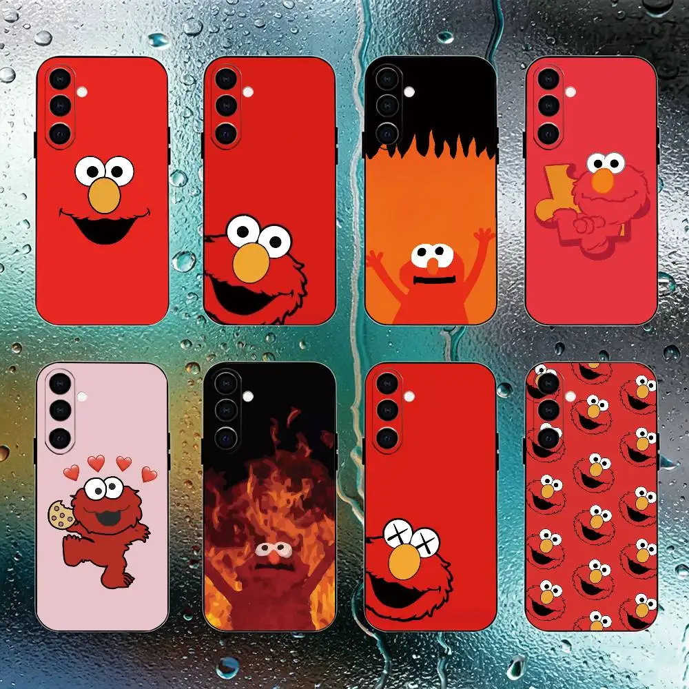 Cut C-Cartoon E-Elmo Phone Case Black Silicone Soft For Samsung Galaxy A73,A72,A71,A70,A53,A52,A51