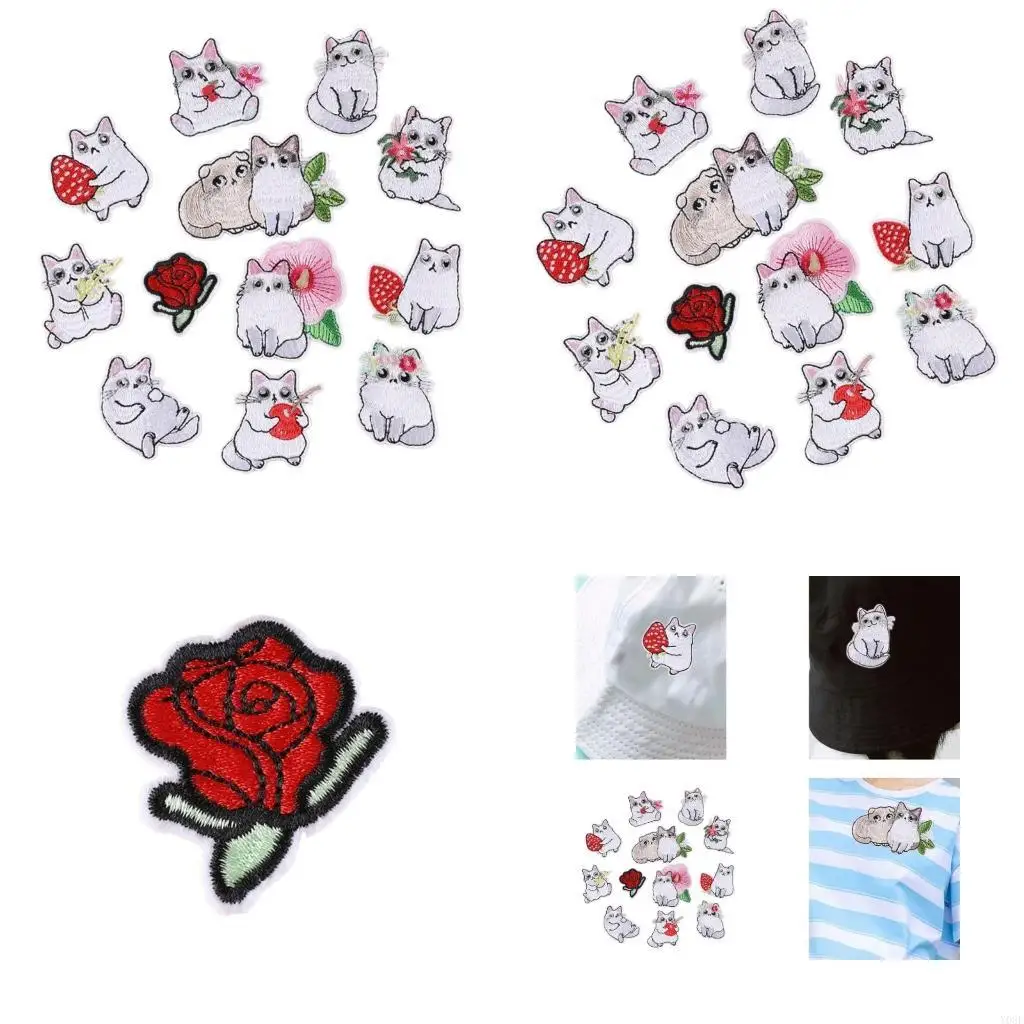 12 Pcs Cats Embroidered Patches Iron On Patches Sew On Decorative Appliques Y08E