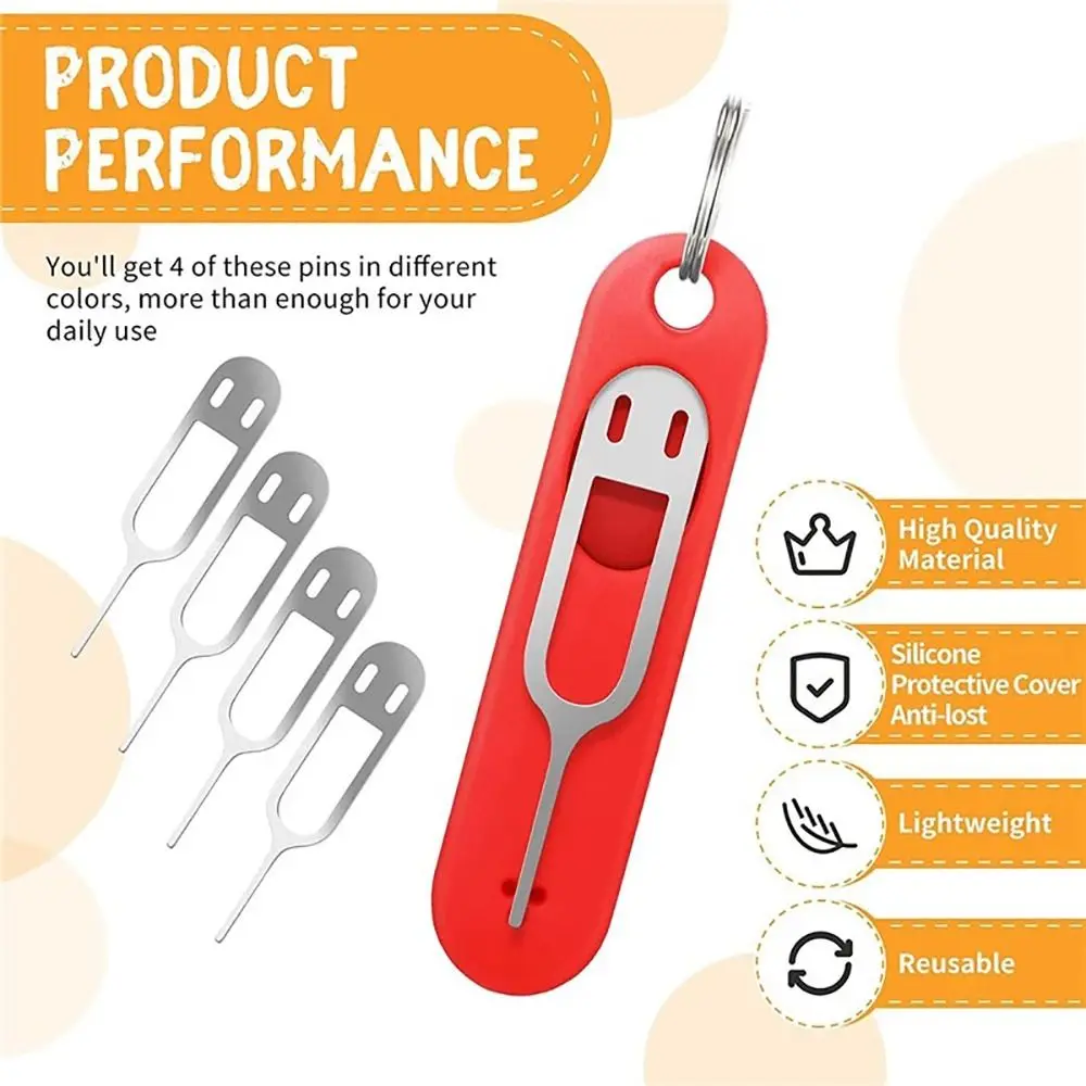 1Pcs with Detachable Keyring Card Pin Mobile Phone Portable SIM Card Removal Tool Anti-Lost Mini Keychain Charm for Smartphones