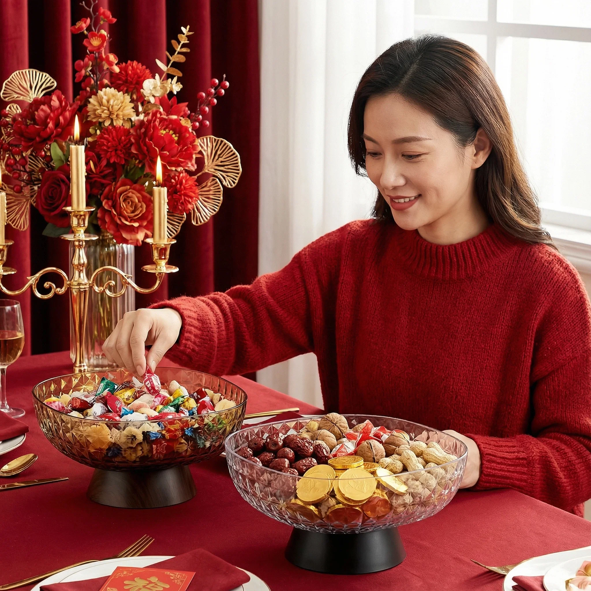 

New 2026 Candy Plate Home Use Dry Fruit Tray Living Room Fruit Nuts Display Plate PET+PP Material Stripe Pattern Ins Style