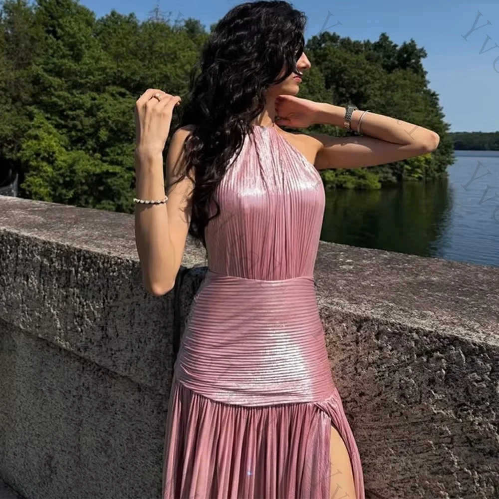 Customized Women Halter Organza Evening Dress Classic Backless Sleeveless Delicate Draped Formal Gown for Prom Party Occasion