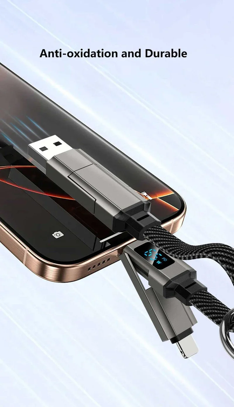 4-in-1 65W Kabel-Schlüsselanhänger-Ladekabel USB-C-Kabel mit V/A/W-Anzeige Typ C für tragbares Kabel für Laptop und Mobiltelefon – Detail 3