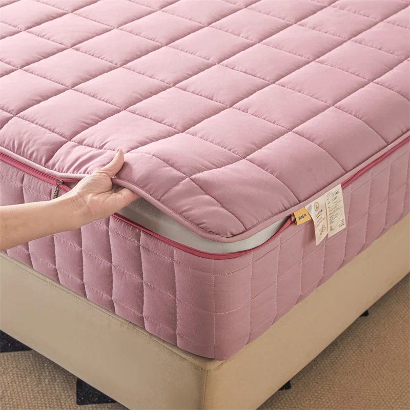 6-Sides Full Enclosed Thicken Fitted Sheet Mattress Cover with Zipper Custom Size Quilted Bed Sheet Anti-mite Mattress Protector