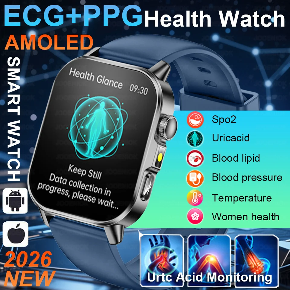 2026 Health Grade Uric Acid Lipid Blood Pressure Blood Components Smart Watch Men ECG+PPG Clock Bluetooth call Smartwatch Women