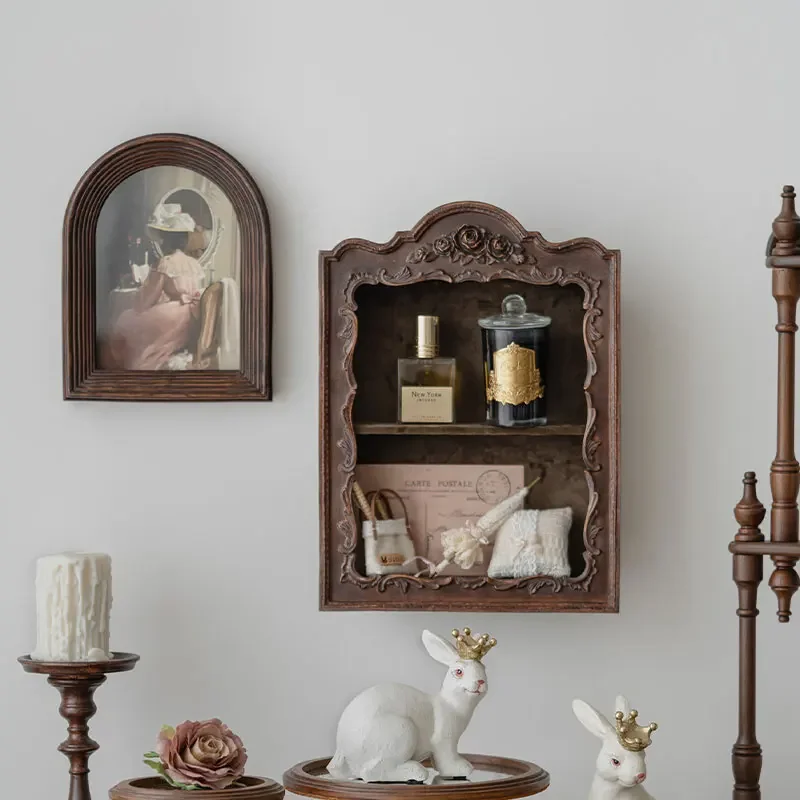 French vintage carved wall cabinet, resin embossed wall storage rack, used multi-layer storage cabinet, wall cabinet, closet