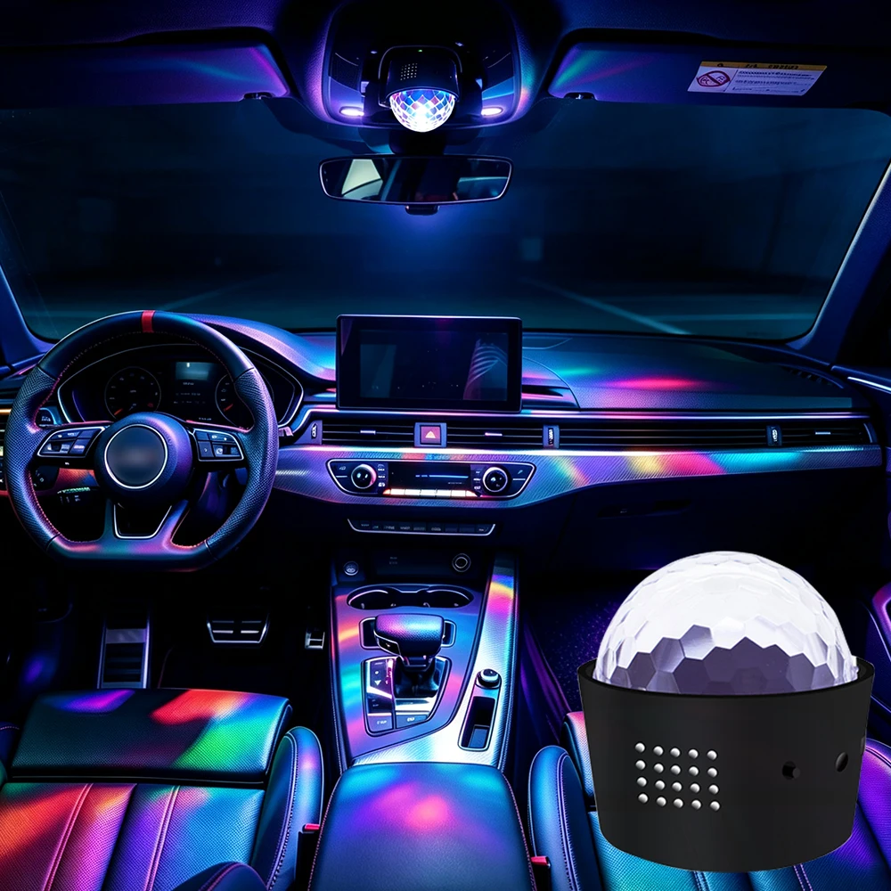 RGB Car Interior Ambient Lighting Rechargeable Sound Activated Disco Ambient Light Dance with Music Auto Roof Atmosphere Lamp