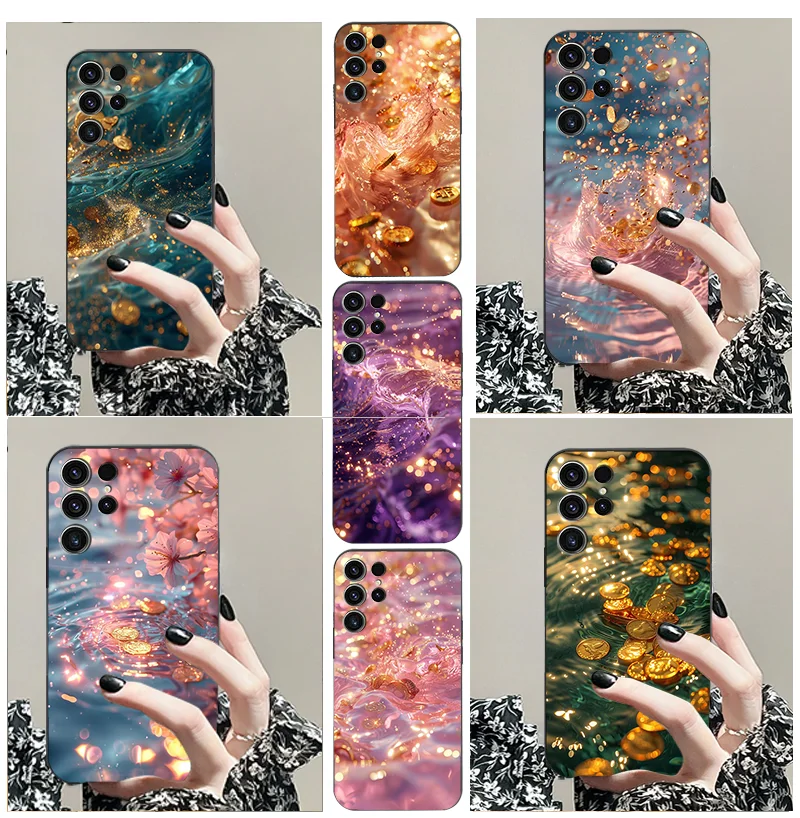 

For Samsung S 35 54 23 72 4 G 5 22 32 73 33 55 34 04 E 25 A 13 15 05 TPU Black Soft Phone Case Gold Coin Pattern Series Cover