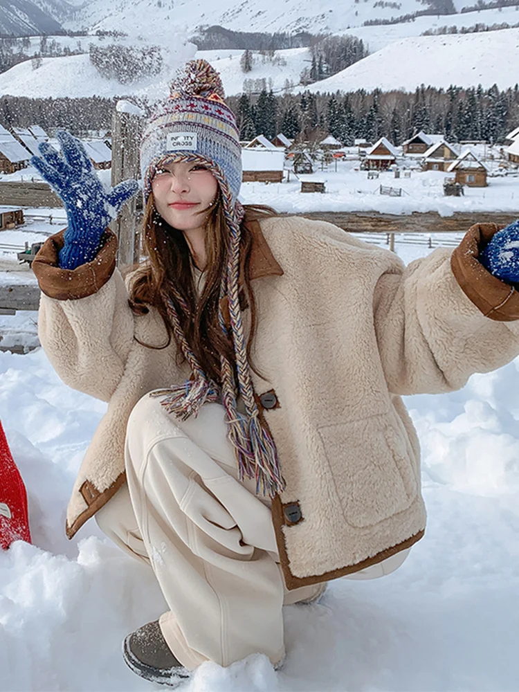 

Women's Short Double-Sided Wear Lamb Fur Jacket Warm Thickened Integrated Leather And Fur Autumn And Winter New Style Commute...