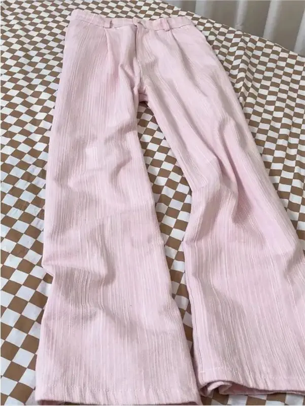 

Pink Wide Leg Pants, Floor Pants, Vertical Stripes, Straight Leg Jeans, Women's Spring And Summer Loose Hanging Feeling